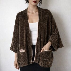 Brown Chenille Open-Front Women's Sweater Cardigan